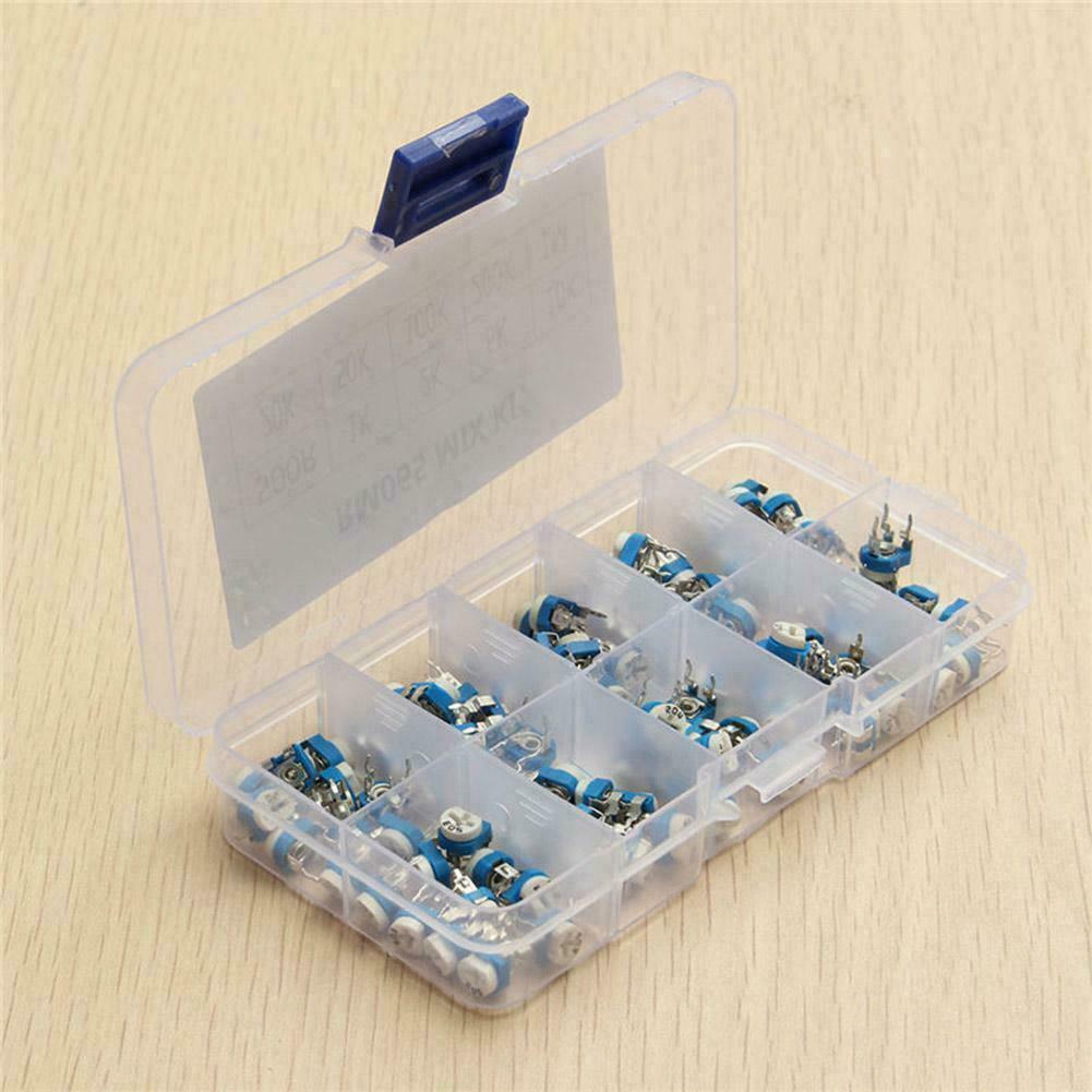 100pcs 10 Valeur PotentiomÃ¨tre Variable RÃ©sistance Assortiment BoÃ®te Kit (S90)