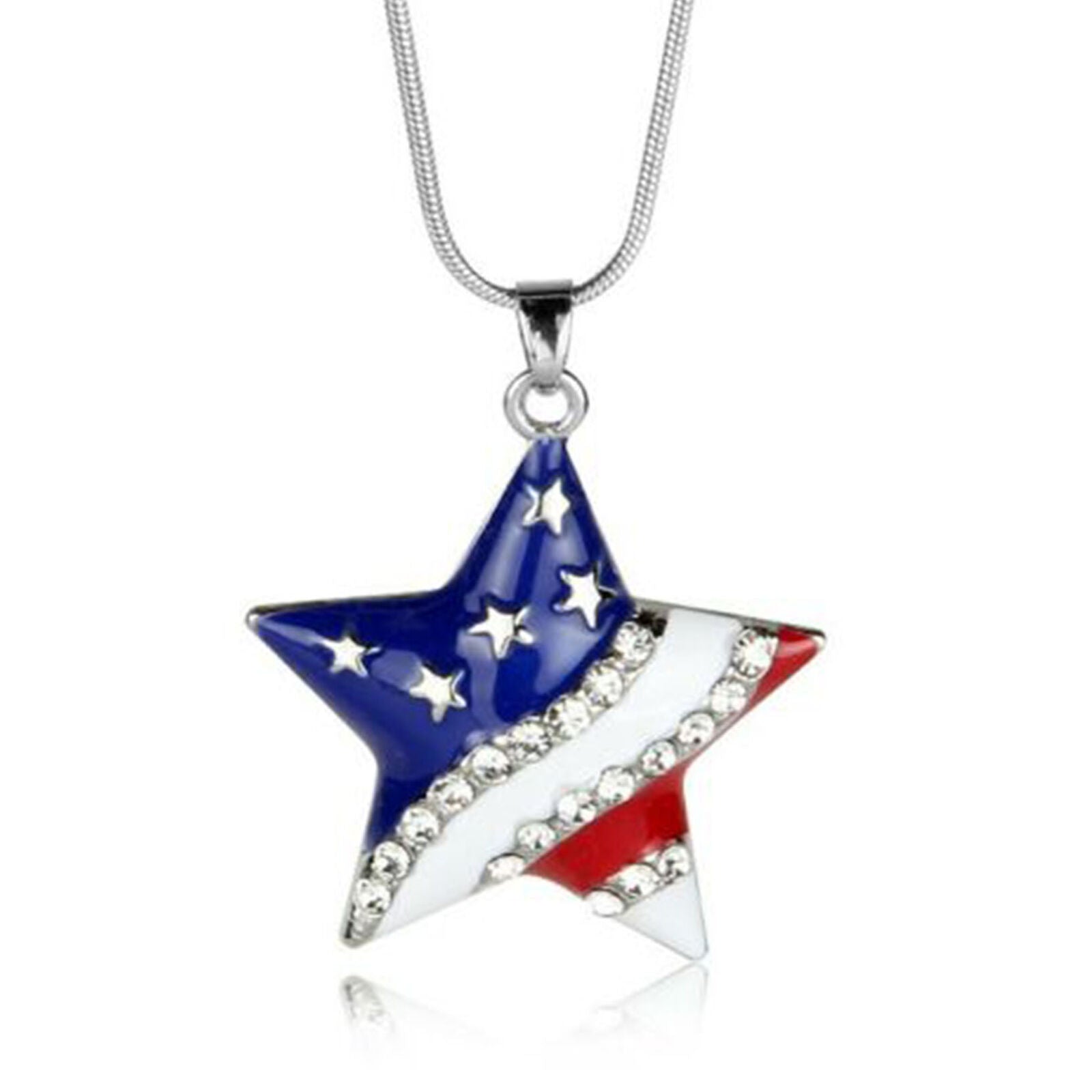 American Flag Stars Patriotic Independence Day July 4th Necklace Earring set