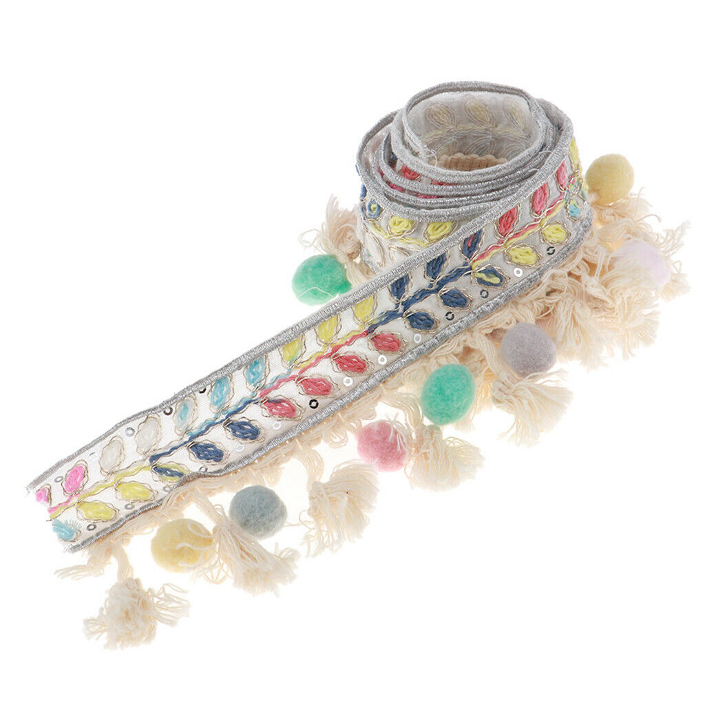 1 Yard Quality Rainbow  Pompom Fringe Lace Trim Edging for Craft Decor