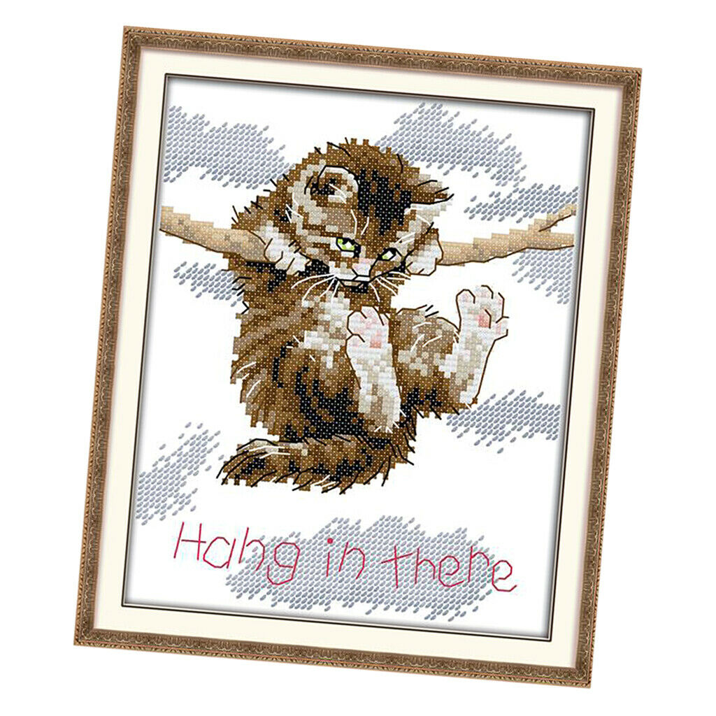 Cat  in There Stamped Cross Stitch Kit Handmade Needlework 14CT 18x21cm