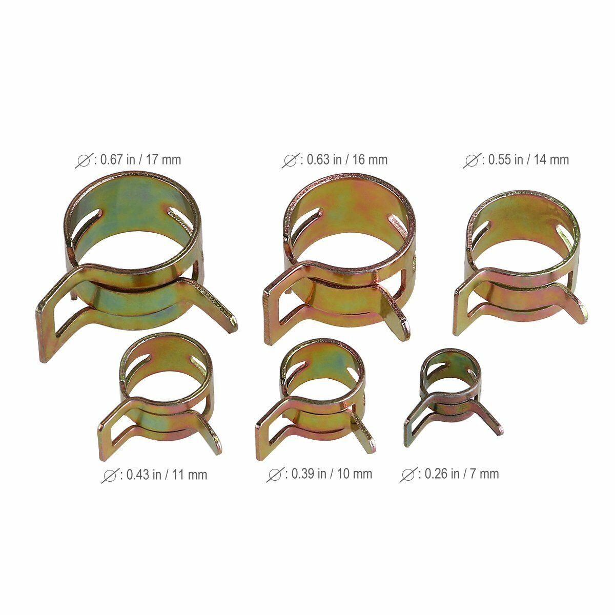 60pc 6 Sizes 7-17mm Car Spring Clip Fuel Oil Water Hose Pipe Tube Clamp Fastener