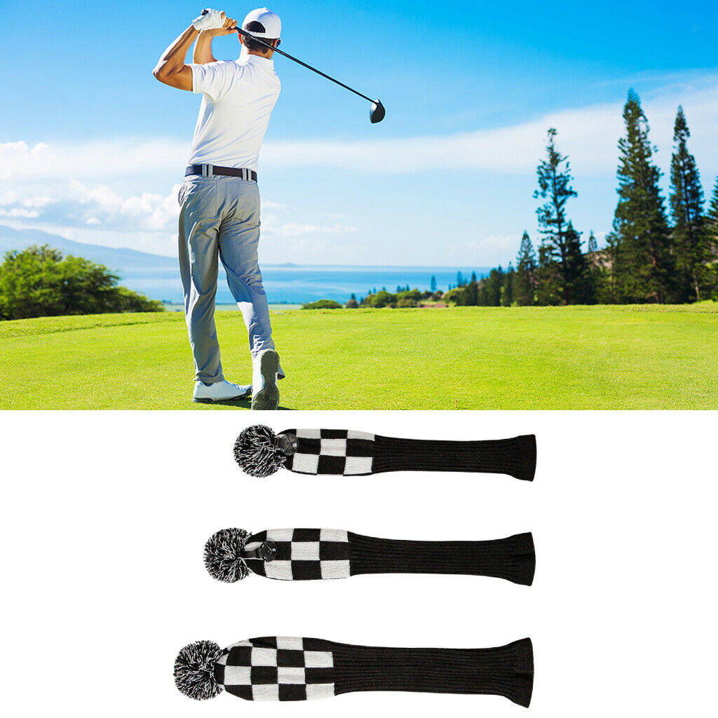 Fairway Wood Head Cover Knit Pom Pom Long Neck Headcover Protector Sleeve