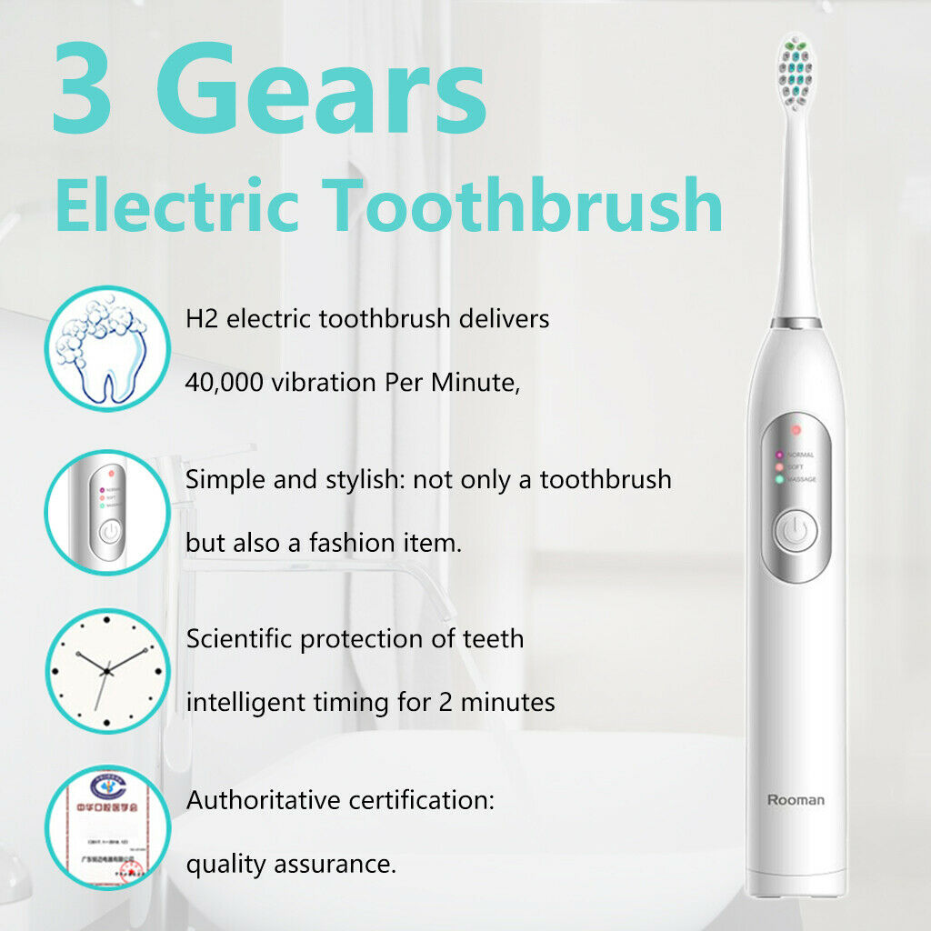 Washable Sonic Whitening Electric Toothbrush 2 Heads IPX7 for Adults Kids