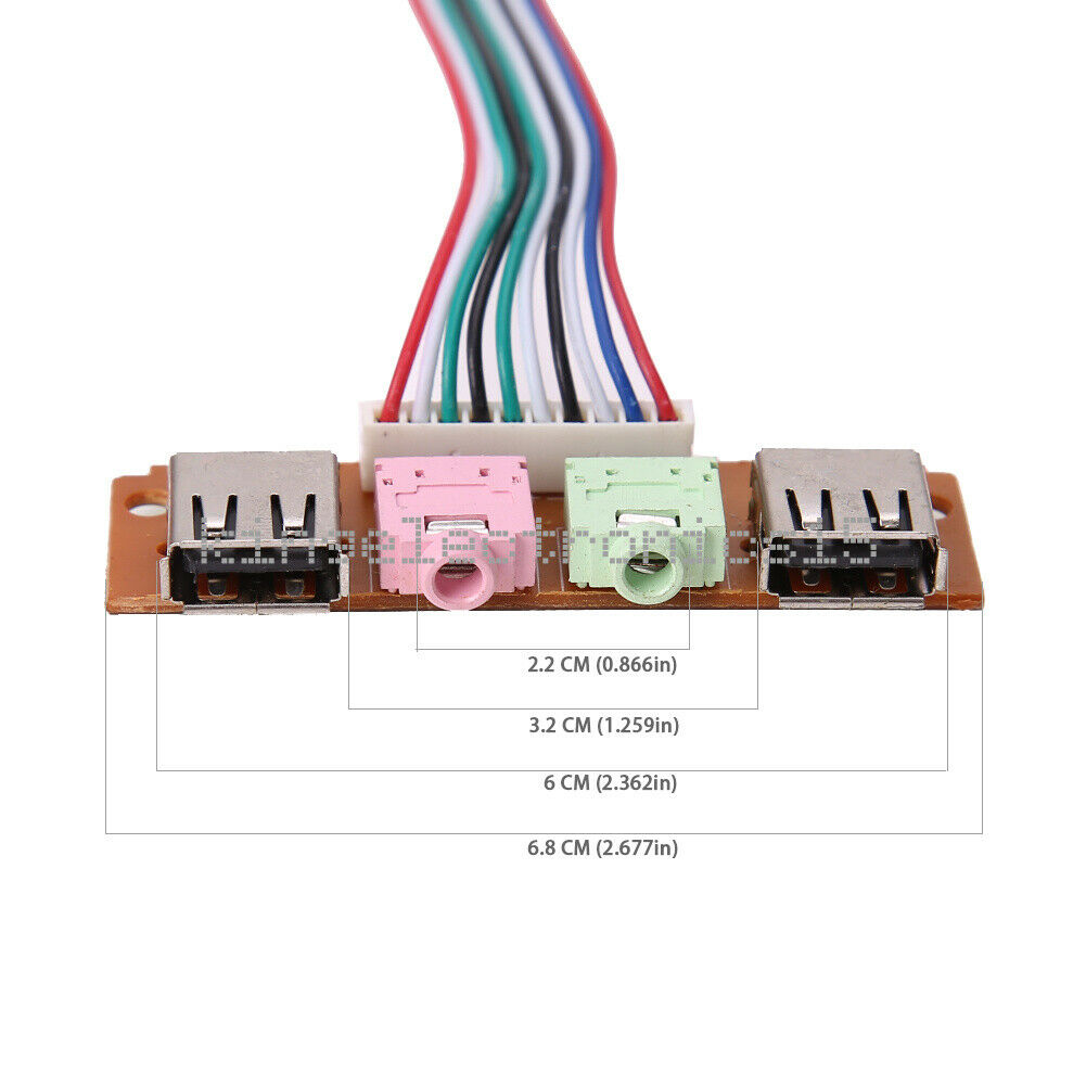 6.8cm 2 USB PC Computer Case Front Panel USB Audio Port Mic Earphone Cable