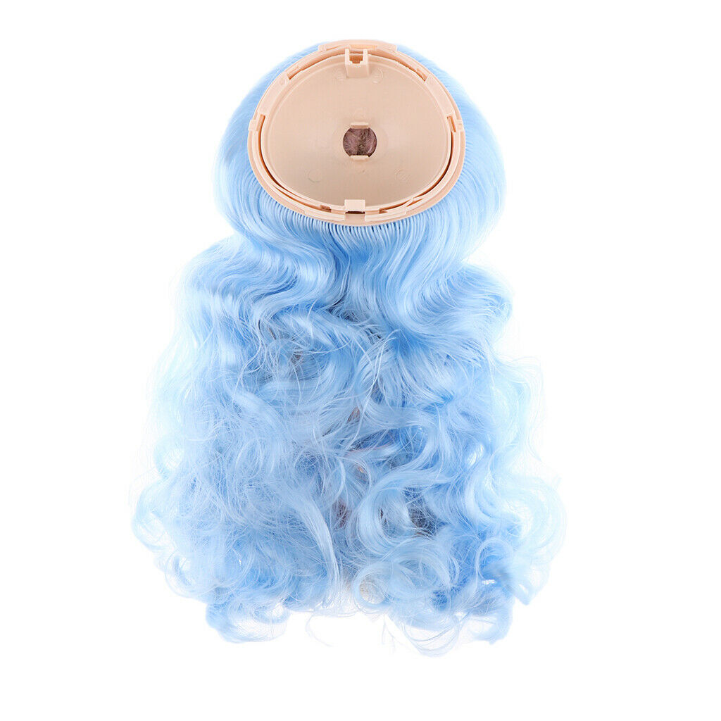 Wavy Culry Wig with Silicone Headshell, Gradient Blue Hair for 1/6 Blythe Pullip