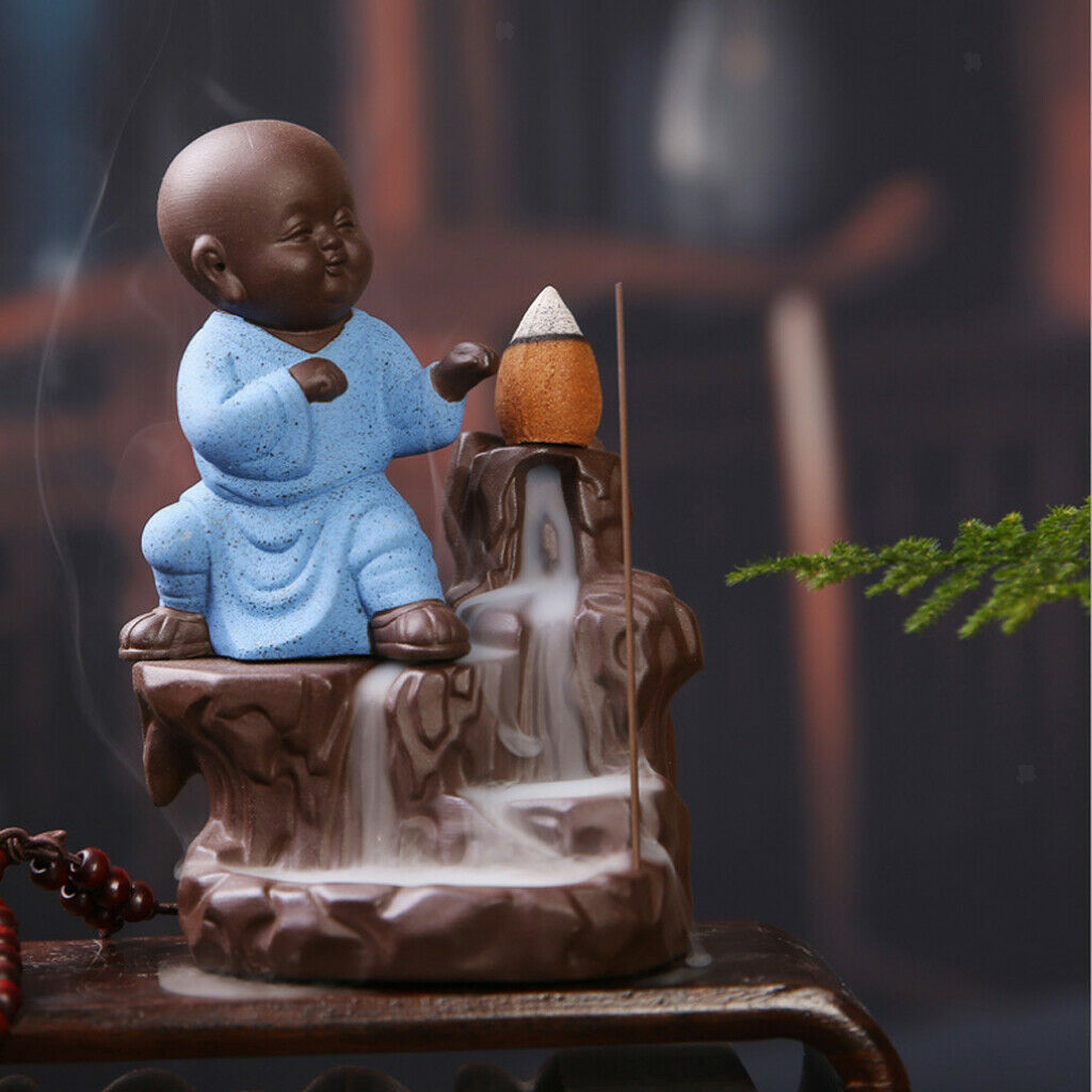 Little Monk Incense Burner Smoke Backflow Cone Censer 8.5*12.5cm Sky Blue