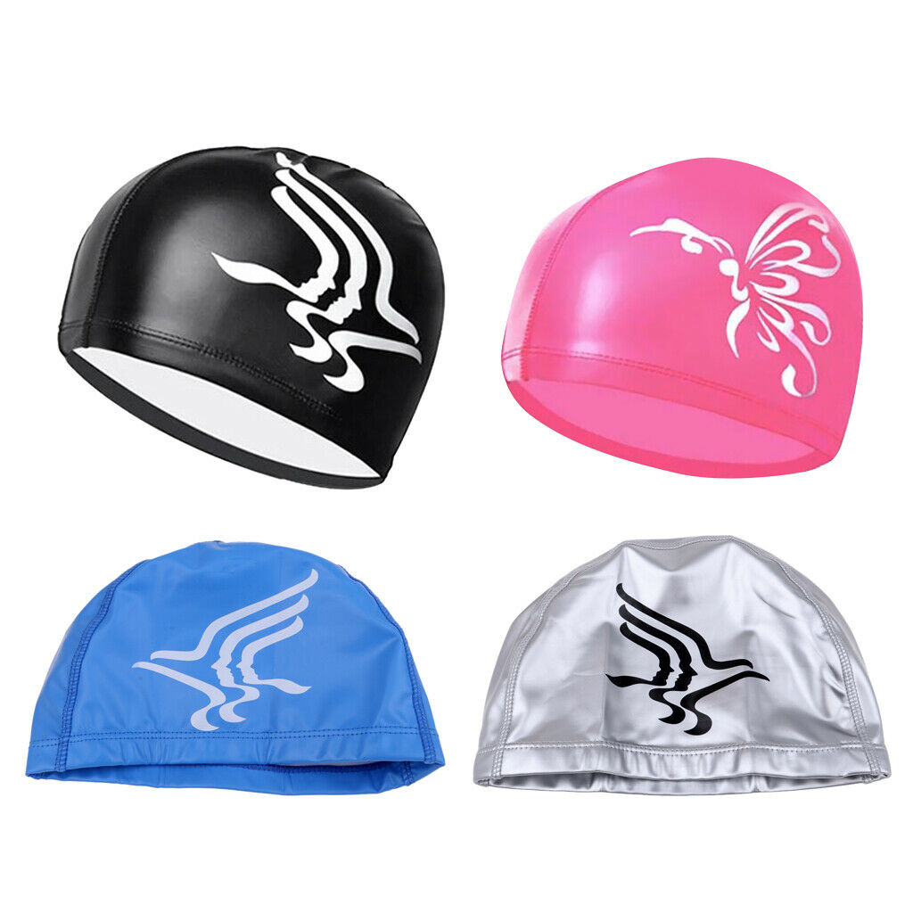 Unisex PU Waterproof Swimming   Hat Ear Long Hair Cover Bathing   Pink