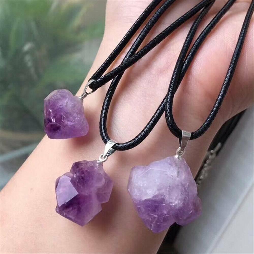 Natural Amethyst Crystal Stone Pendant Healing Mineral Necklace Gifts Decor New