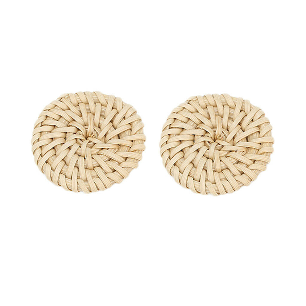 3 Assorted Shapes Rattan Earring DIY - Light Yellow, Round