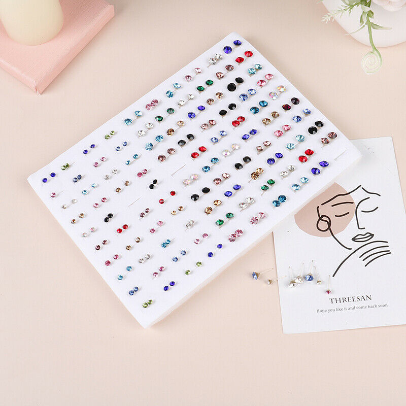 100 Pairs Fashion Rhinestone Colorful Small Earrings Set Women Ear Stud J.l8
