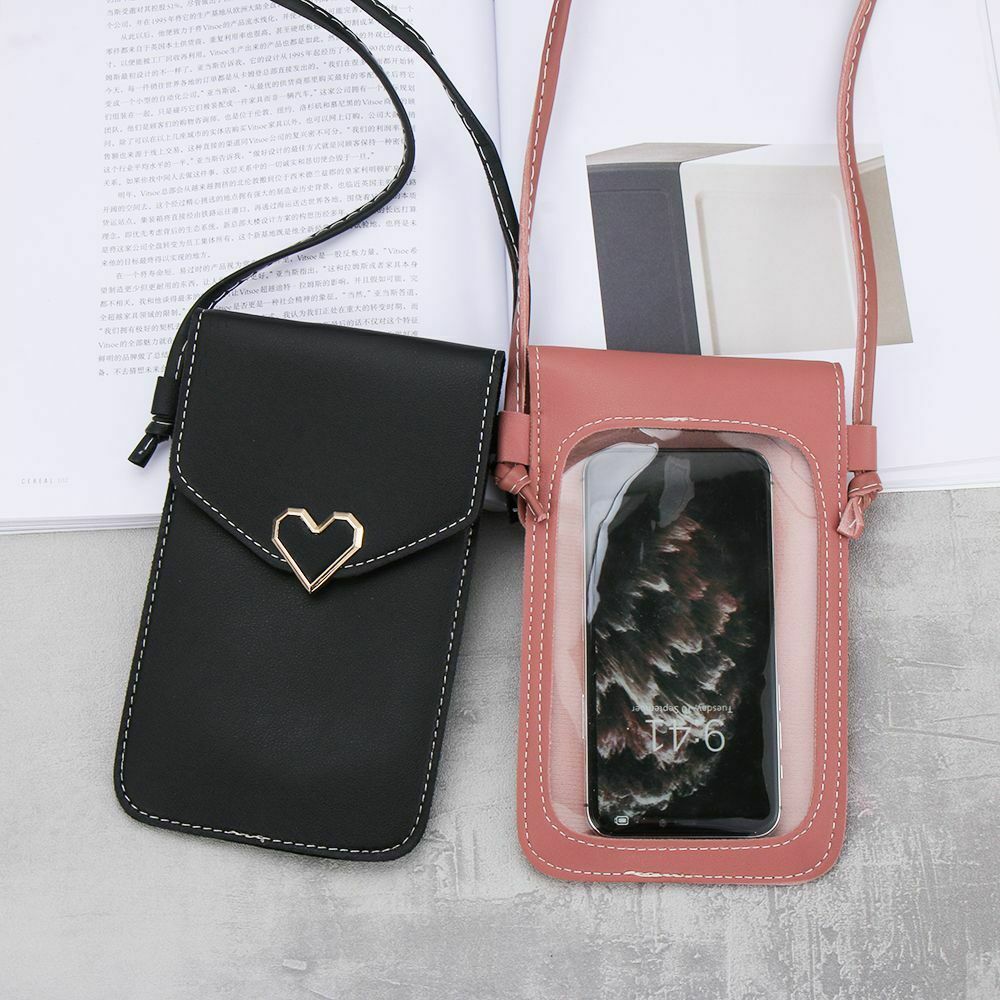 Bag PU Women Transparent Heart-shaped Decor Mobile Phone Bag Touch-Screen