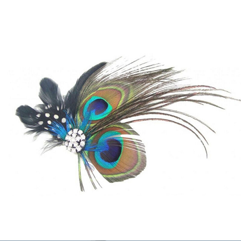 Cute Peacock Feather Bridal Wedding Hair Clip Headpiece Hair Accessory、ASEBDAU
