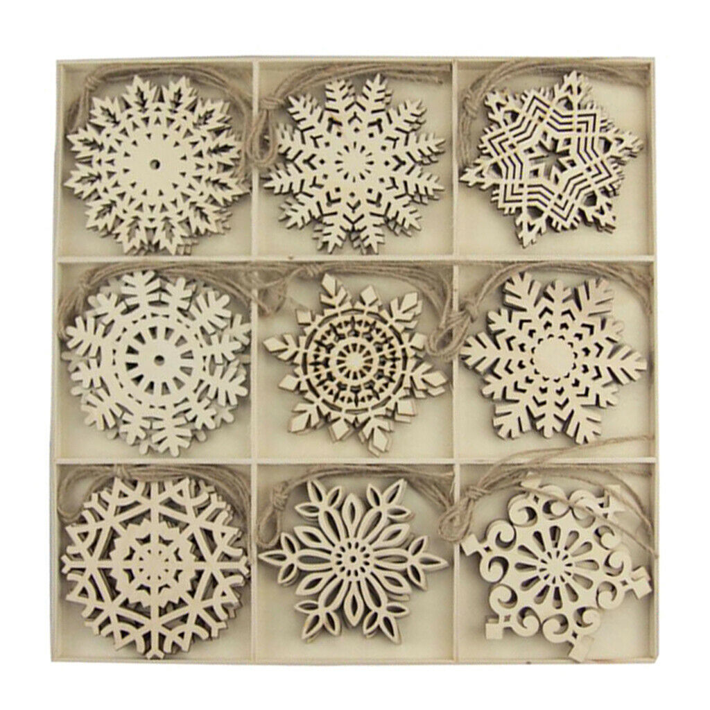 9 Shapes Wooden Snowflakes Christmas Wedding Hanging Ornaments Embellishment