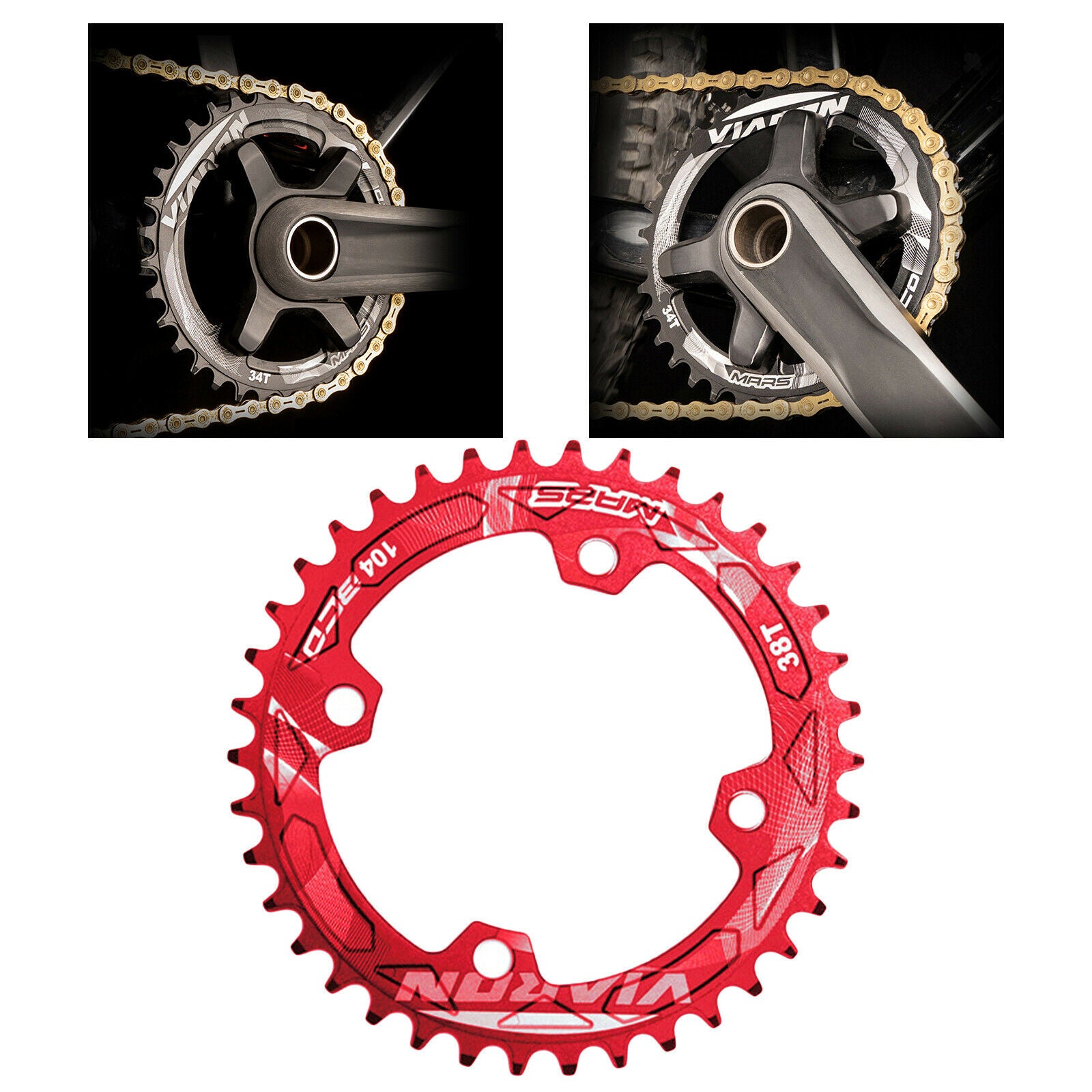 Bike Chainring Bicycle Narrow Wide BCD104 Refit Chainwheel Component Red 38T