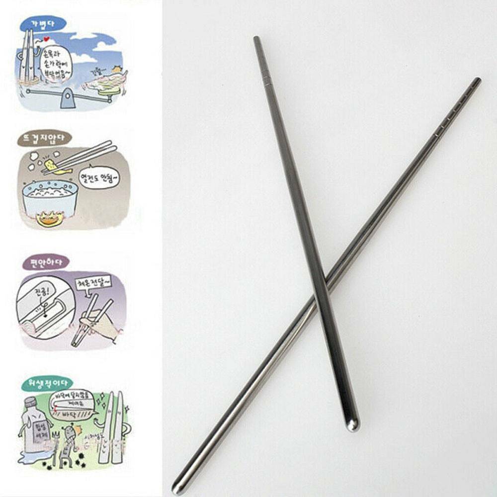 Stainless Steel Chopsticks Metal Korean Chinese Food Nonslip Chop Stick 23cm