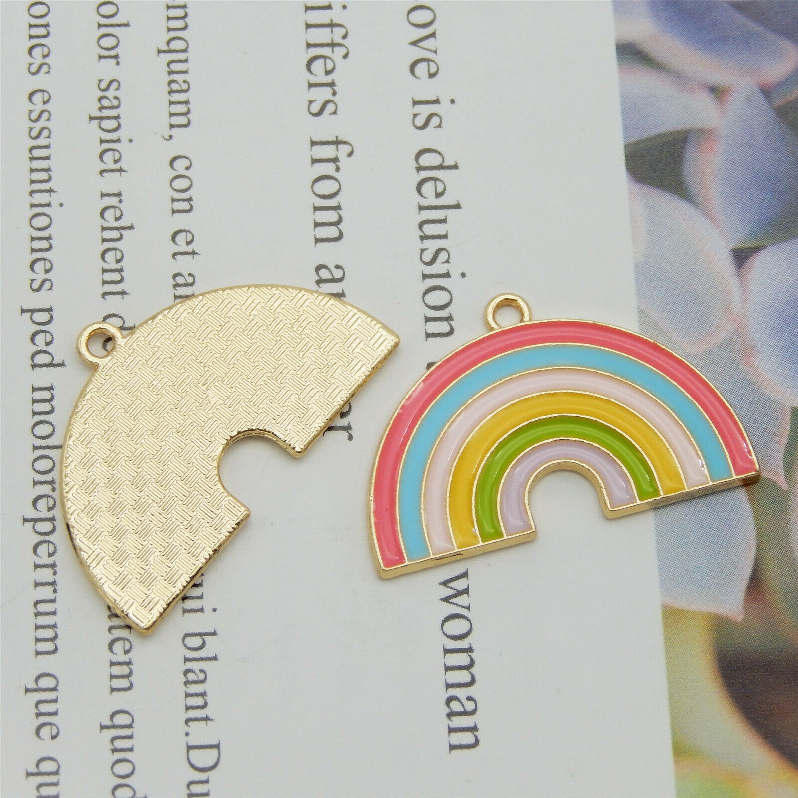 12 pcs Colorful Rainbow Enamel Charm Earring Pendant Dangle Alloy Crafts 32*20mm