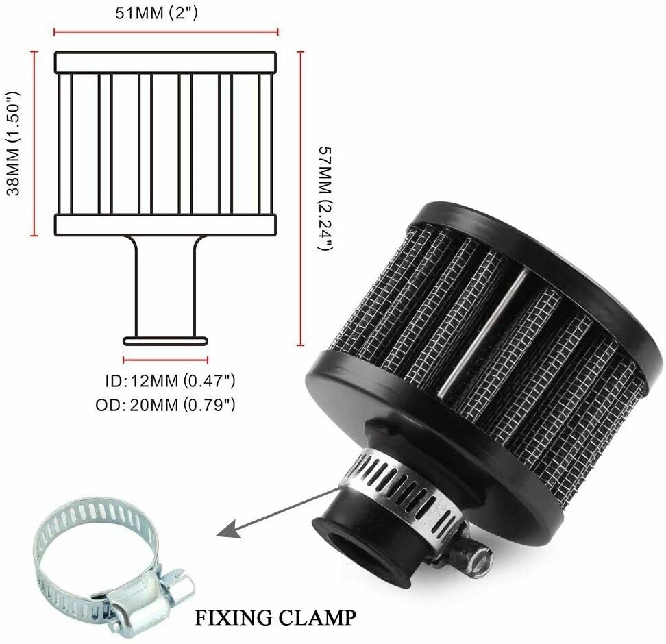 12mm Air Filter Cold Air Intake Filter Breather Turbo Vent For Car Motorcycle