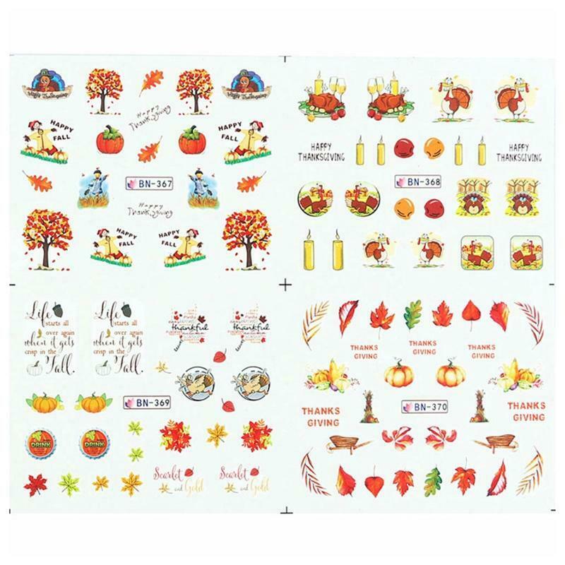 1 Sheet Fall Maple Leaf Pumpkin Nail Art Stickers Harvest Water Transfer Decals