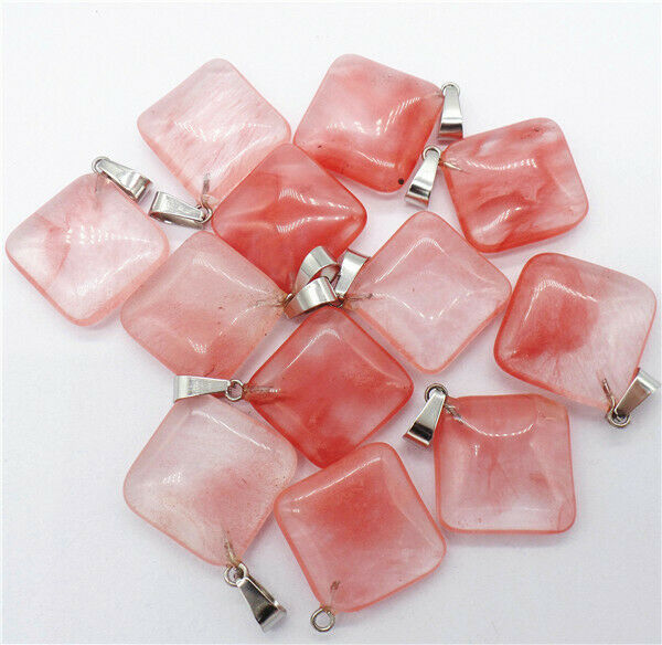 100Pcs 25x6mm Red Cherry Quartz Rhombus Pendant Bead Jewelry Making HH8232