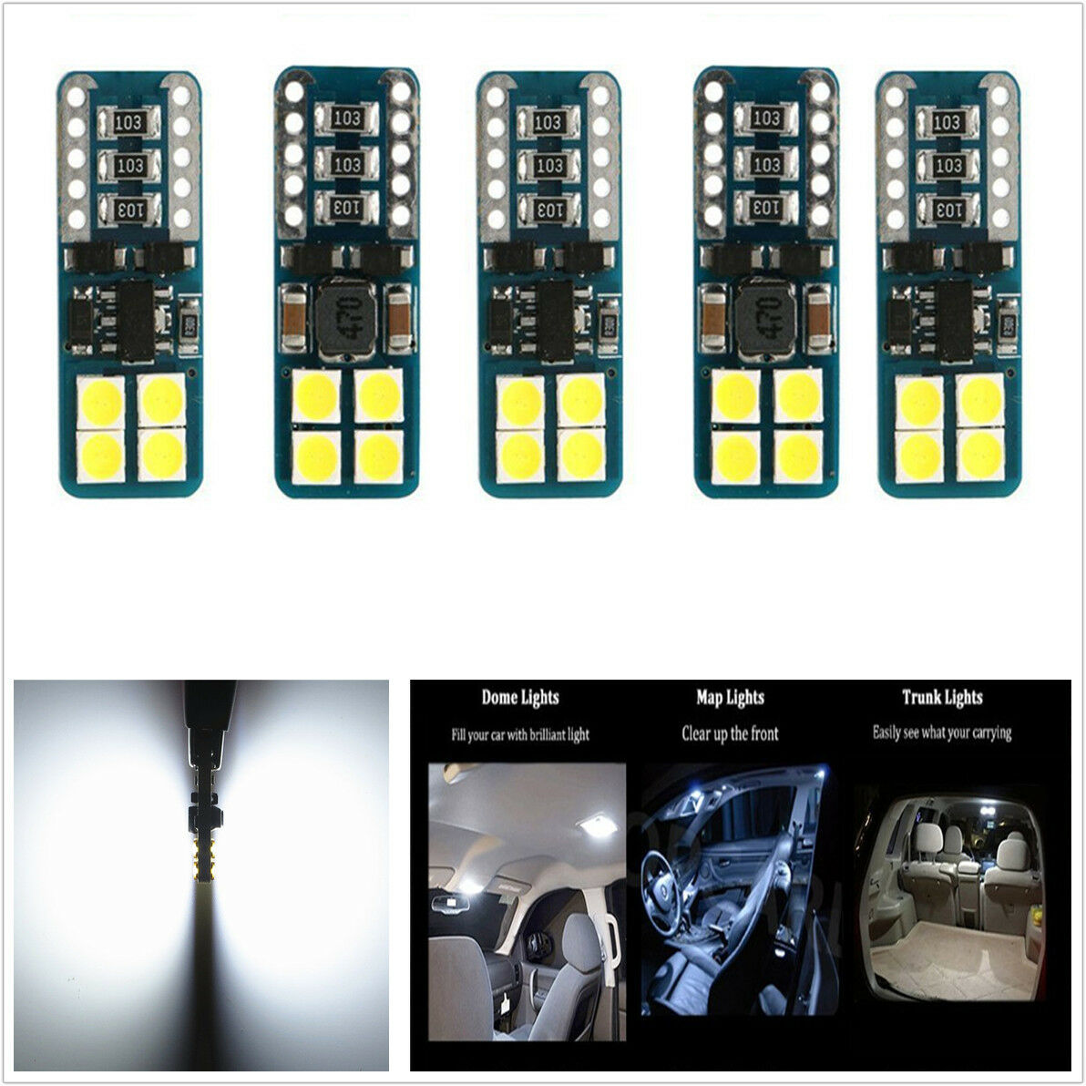 10x T10 CAN-BUS Error Free Wedge 194 168 W5W LED Bulbs White 3030 8SMD LED Light