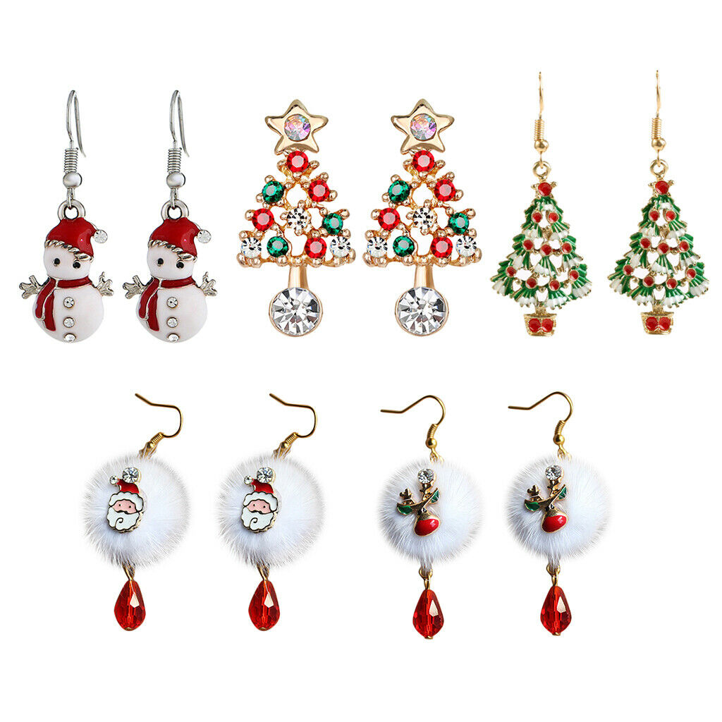 5 pairs shining crystal rhinestone colorful christmas theme fashion earrings