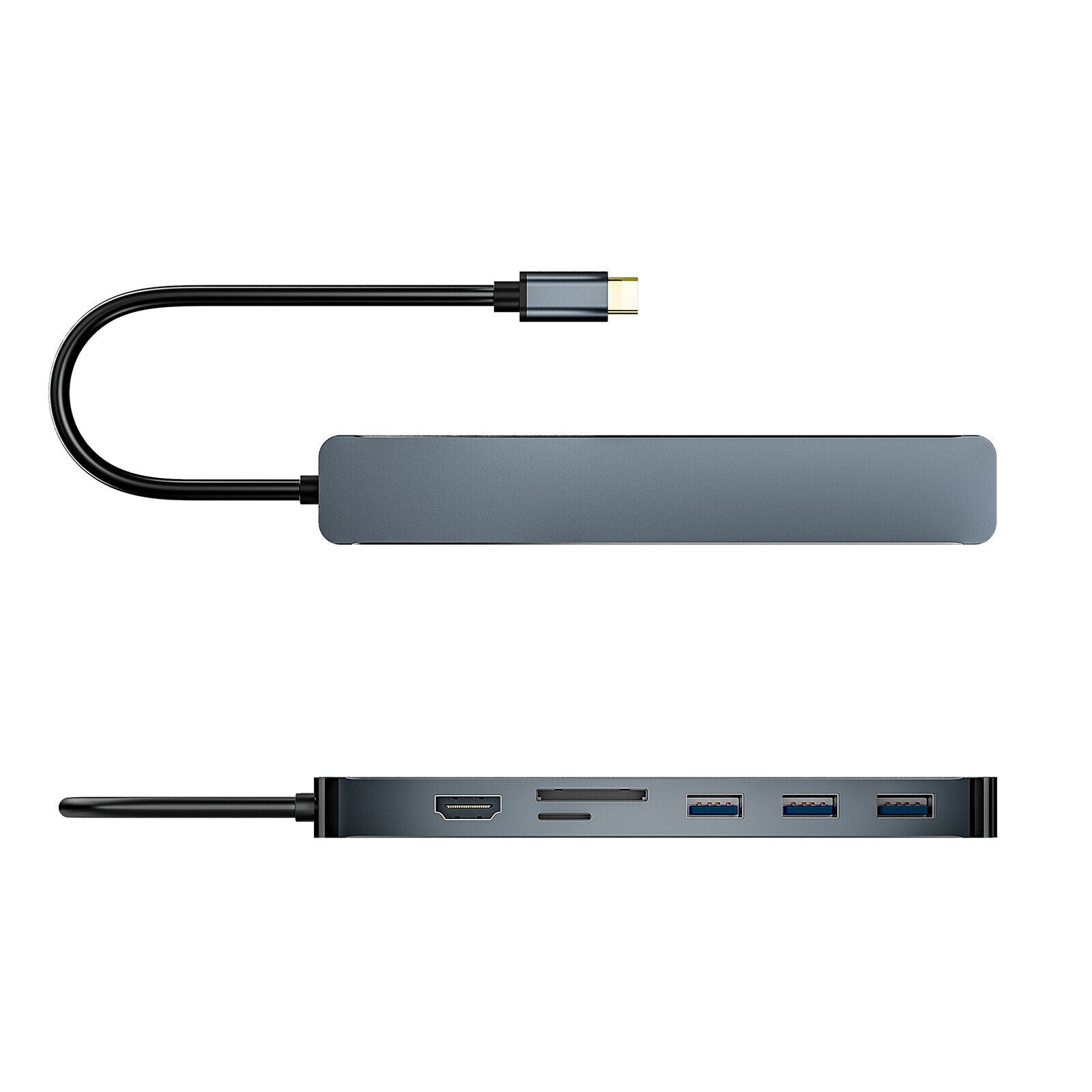 Aluminum 7 in 1 USB 3.0 C to HDMI VGA Hub Adapter Dongle Plug&Play Compact