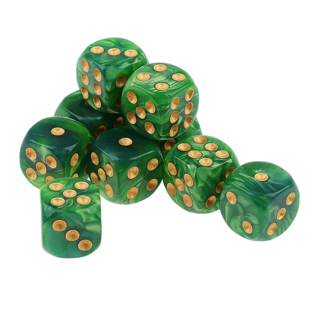 10x D6 Spotted Dice Six Sided for  Roleplay Green Yellow