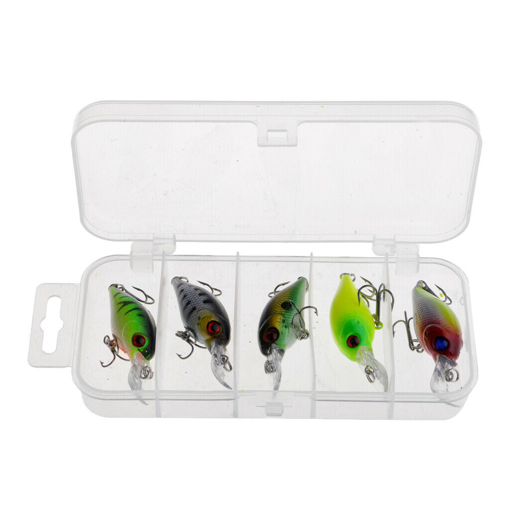 5Pcs Crank Lure Crank Baits Deep Swim Hard Fishing Tackle 5cm/4.2g
