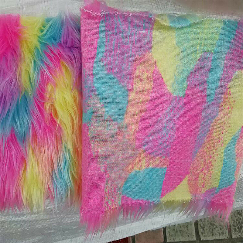 40x150CM Rainbow Soft Plush Fabric Faux Fur Fluffy Warm for DIY Sewing Material