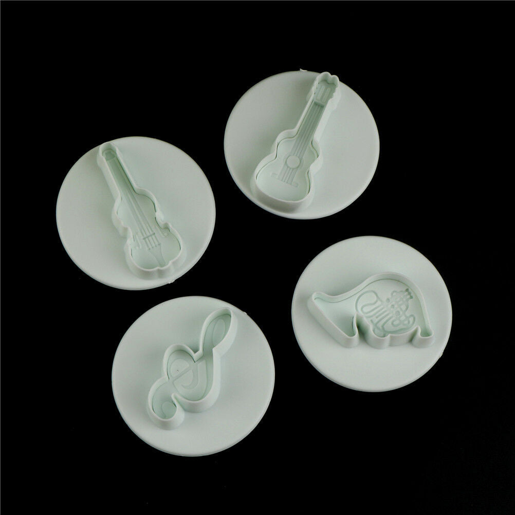 4pcs Musical Instrument Plastic Plunger Cookie Cutter Fondant Mold Cake Decor DD