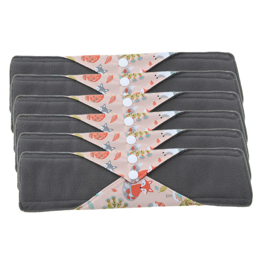 6Pcs 11.8" Bamboo Cloth Menstrual Pads Sanitary Napkins Washable Breathable