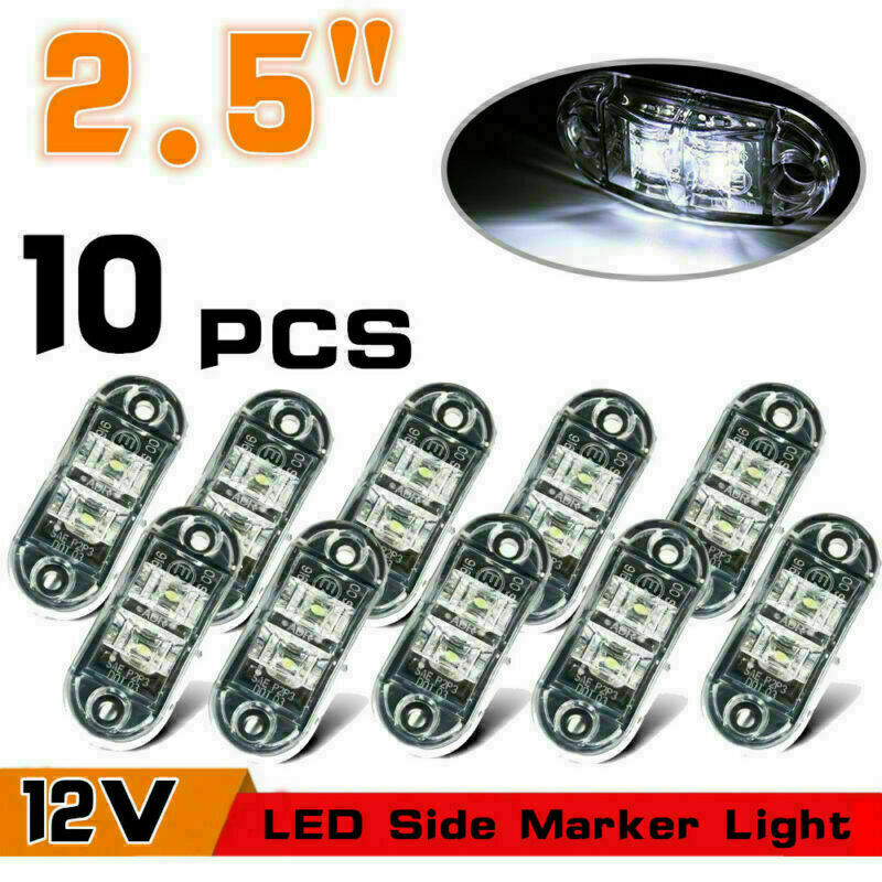 10x Side Marker LED Lights Lamp Clearance White Oval 2.5" LED Truck Trailer Bus
