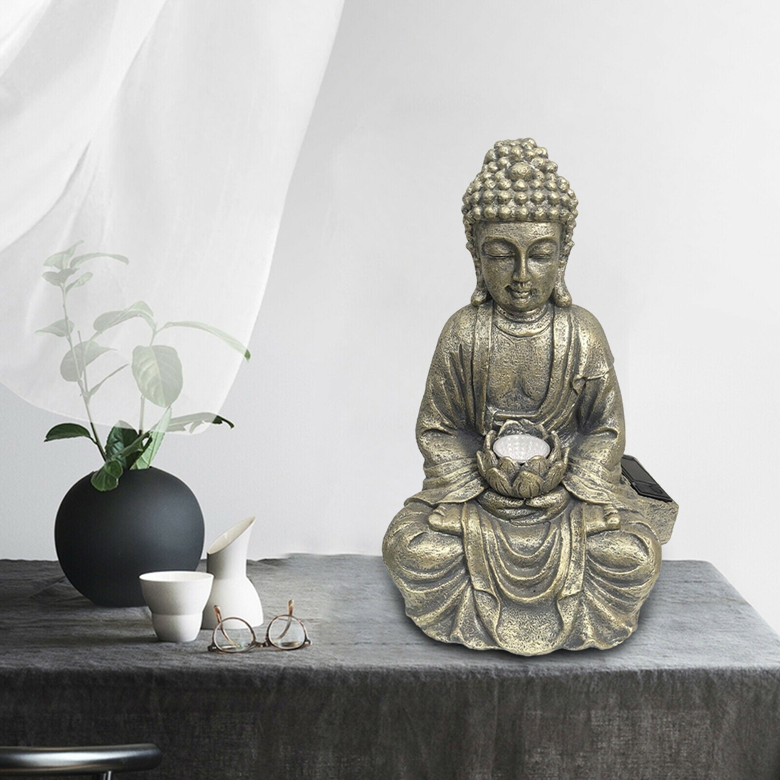 Home Buddha Statue Garden Zen Outdoor Solar Light Patio Ornament Sculpture