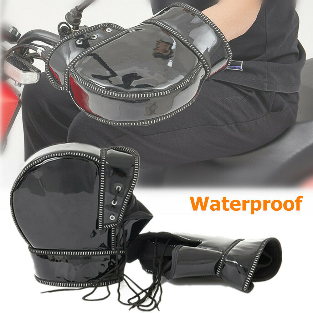 2PCS PU Motorcycle Scooter Handlebar Gloves Fur Winter Thermal Warm Waterproof