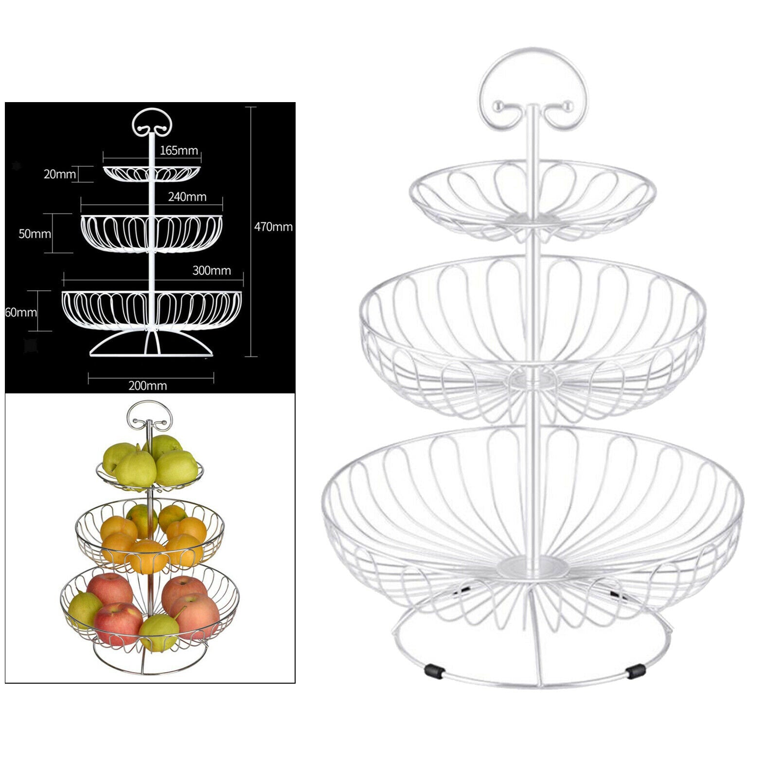 Metal Wire Countertop Basket Rack Stand for Fruit, Vegetables, Snacks White