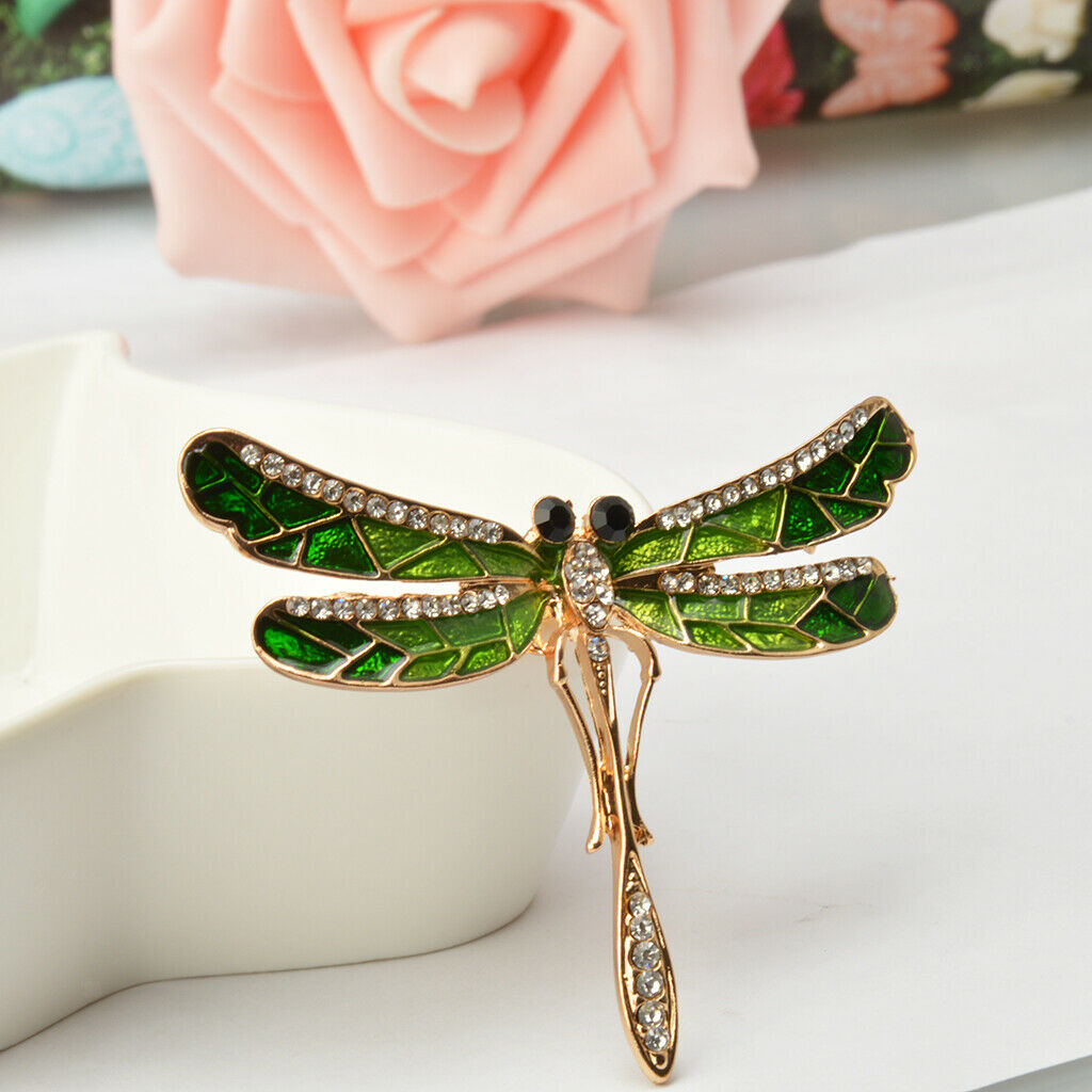 2pcs Women Alloy Metal Crystal Rhinestone Dragonfly Pin Brooches