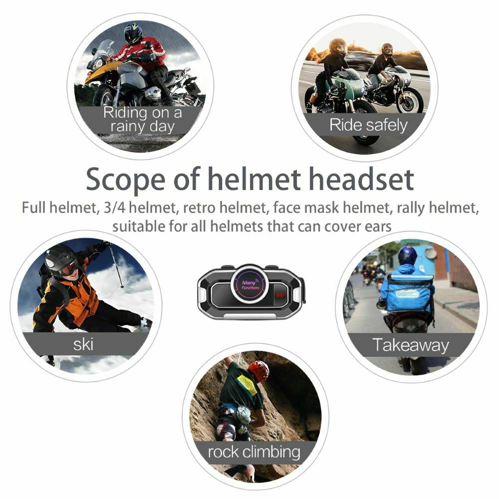 Bluetooth 5.0 Motorcycle Helmet Earphone Headphone FM Radio Mic Headset