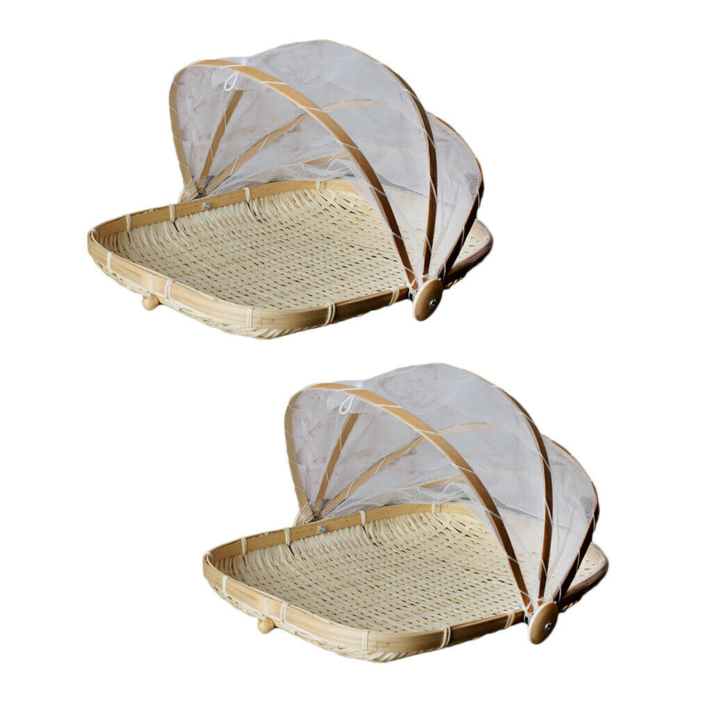 2x Fruit Basket Bamboo Fruit Basket with Lid Fruit Bowl Bamboo Basket L + S
