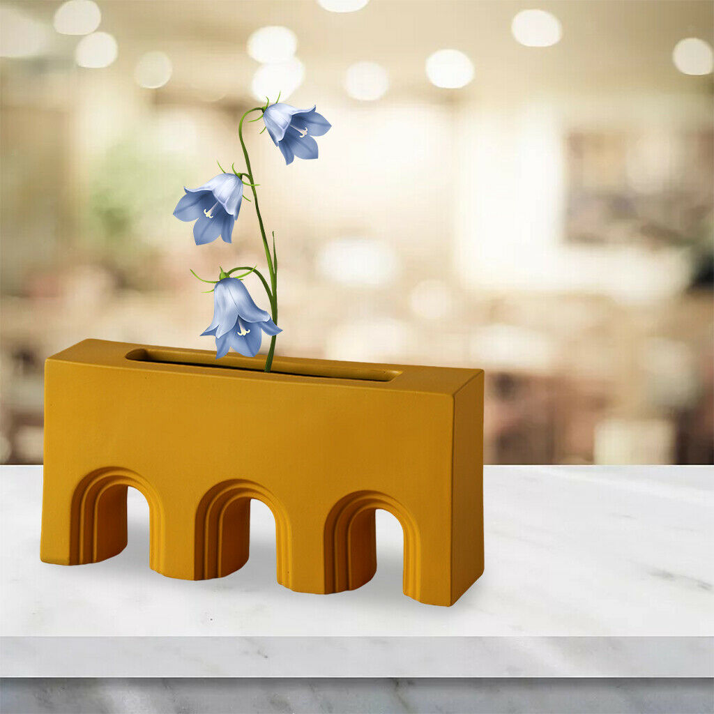 Geometry Ceramic Vase Nordic Flower Vase Pot Decors Yellow 20.5x5.5x10cm