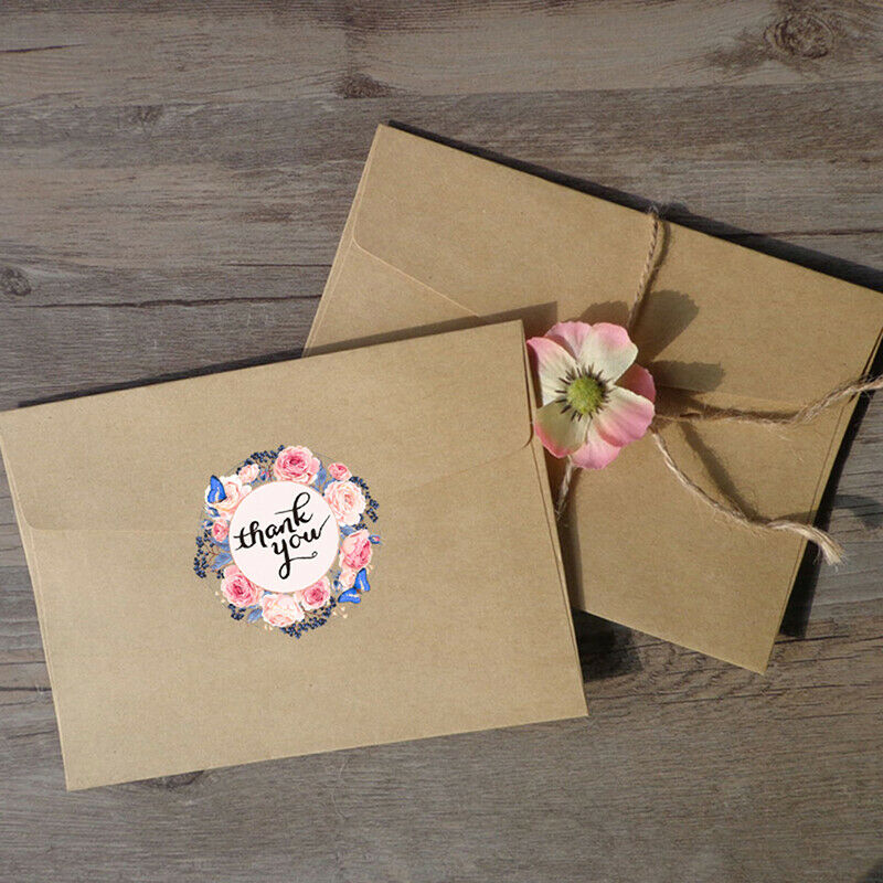 New 500pcs Round Floral Thank You Label Stickers Wedding Party Gift Packa.l8