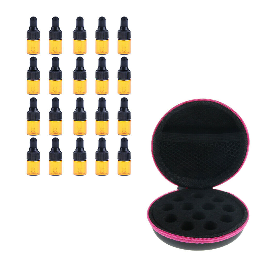 20pcs Refillable Empty Glass Dropper Bottle with 1ml Carrying Case Essential Oil