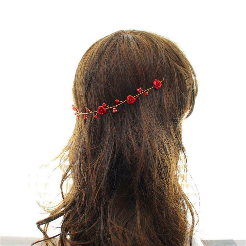 Bridal Beads Headband Fashion Red Rose Earrings Headdress Hair Accessory