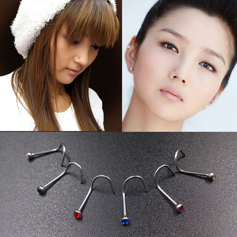 Reliable Mix Colors Rhinestone Nose Studs Screw Ring Bone Bar Body Pierci.l8
