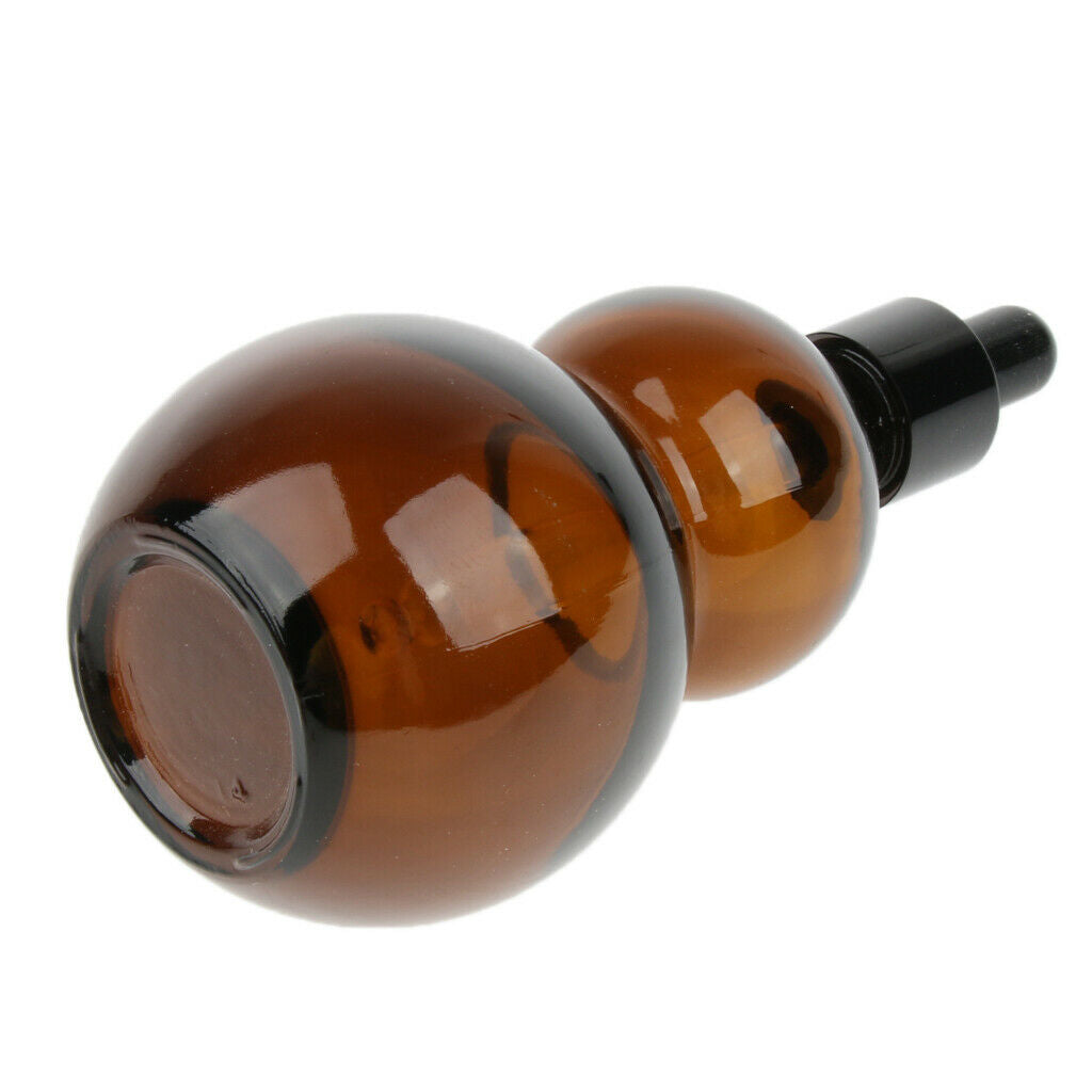2Pcs Gourd Shaped Empty Amber Glass Dropper Bottles w/Pipette for Essential Oil
