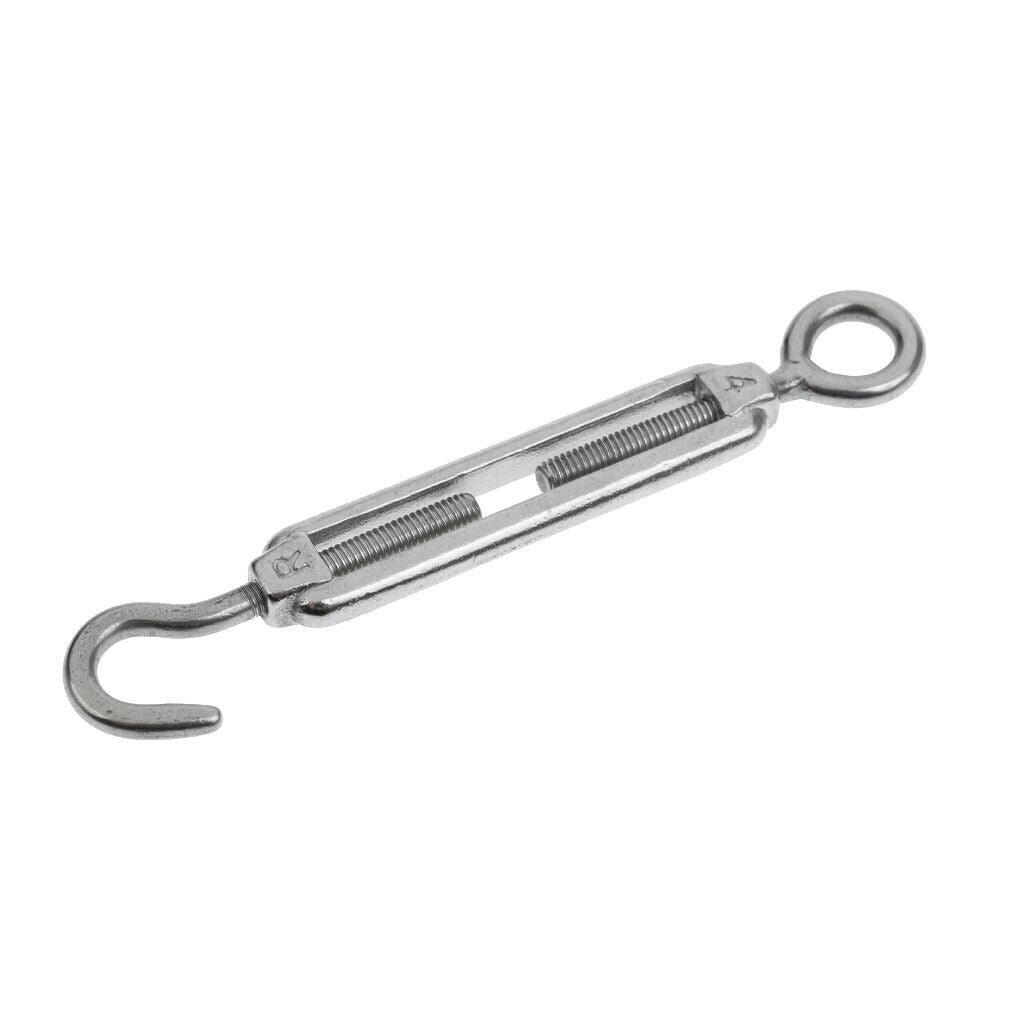 2xStainless Steel Hook & Eye Turnbuckle Open Body Wire Rope Tightener