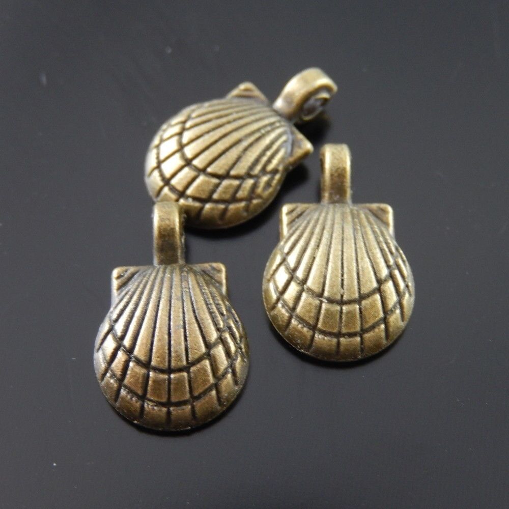 80pcs Antiqued Bronze Alloy Shell Shaped Pendant Charms Jewelry Accessory Crafts
