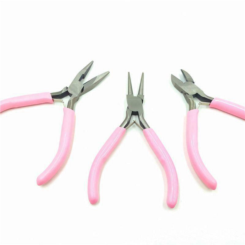 3Pcs Jewelry Pink Pliers Set Wire Cutting Bending Plier Jewelry Making Tools Kit