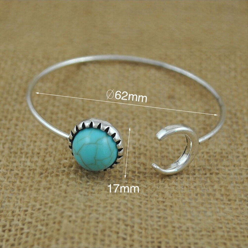 Fashion Moon Open Charm Bracelet Natural Turquoise Stone Bracelets Bangl.l8
