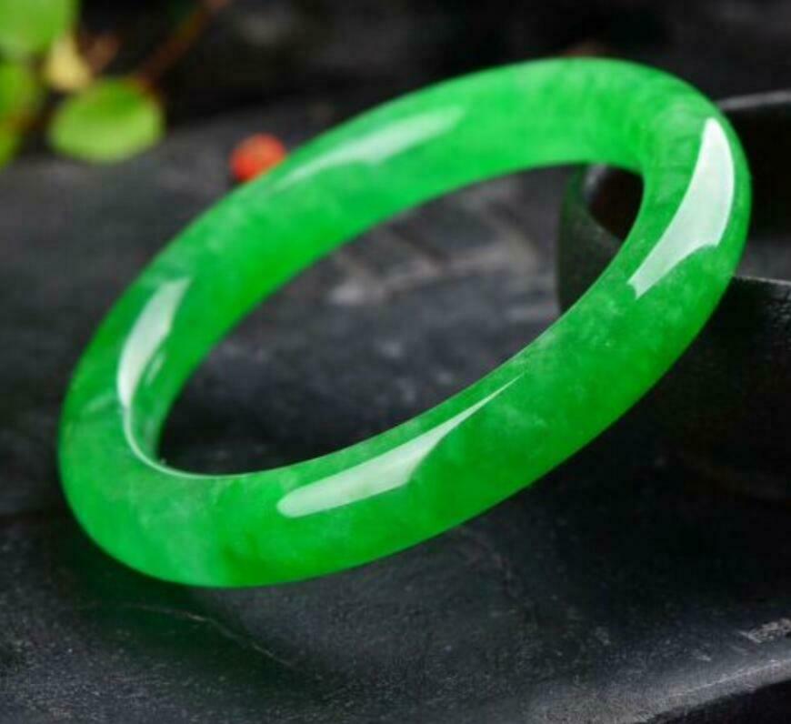 58-60mm Natural Emerald Green Jadeite Jade Bangle Bracelet Handmade