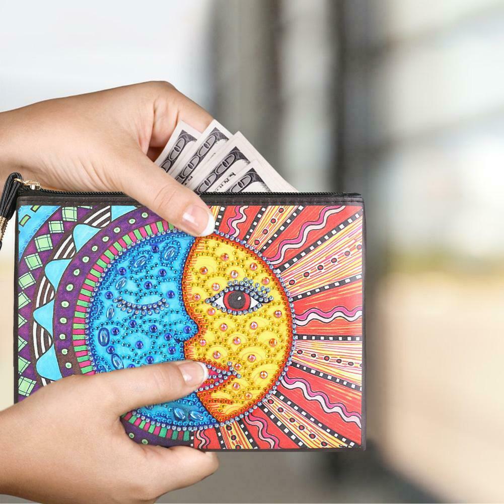 DIY Sun Moon Face Special Shaped Diamond Painting Wristlet Wallet Clutch @